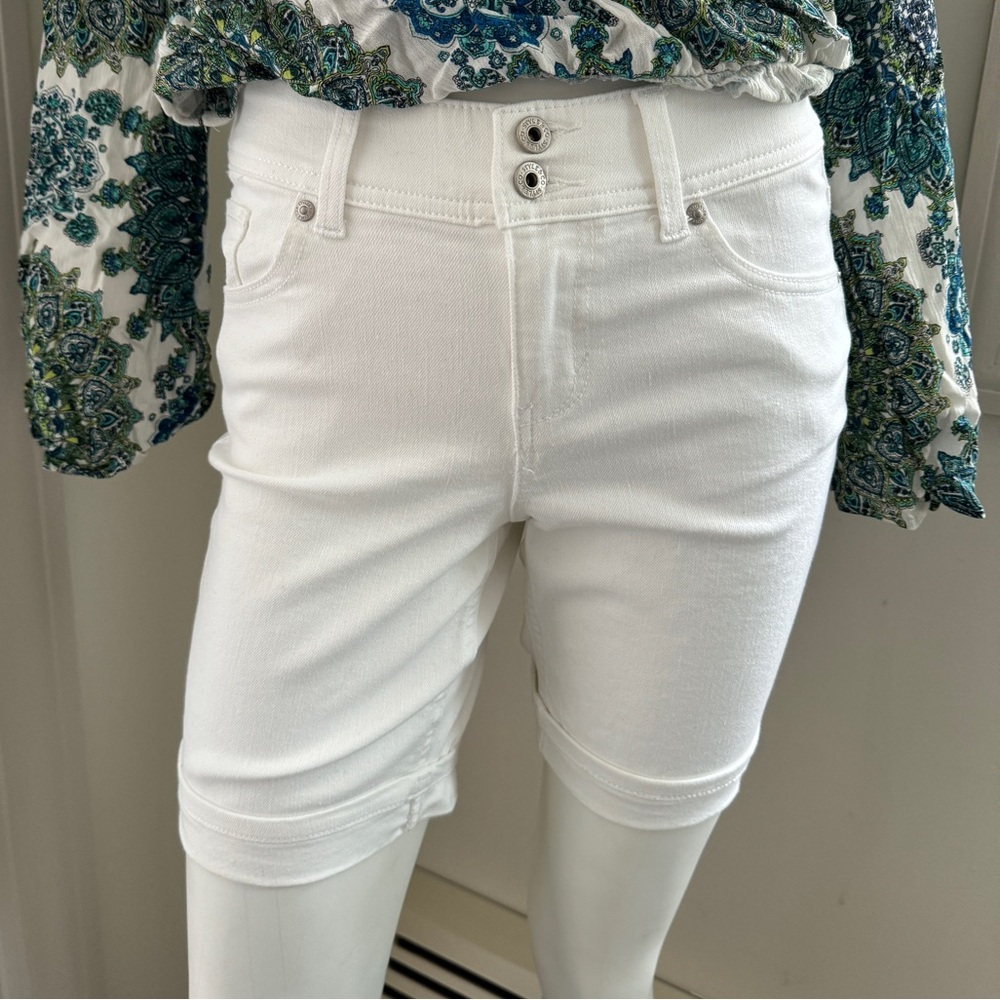 White Mid-Rise Denim Shorts